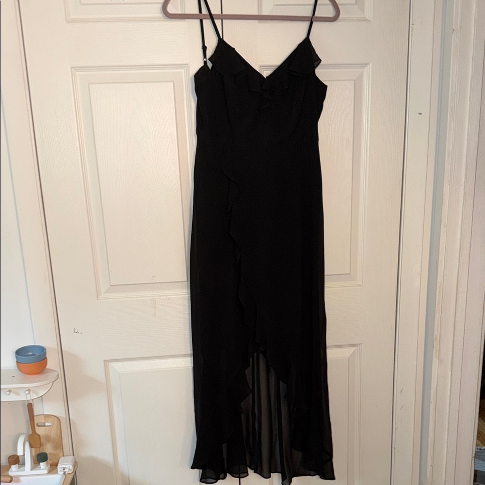 Kensie Black Ruffle-Trim Slip Maxi Dress